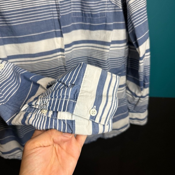 Blue and White Striped Casual Button Down Shirt cotton - Picture 3 of 10
